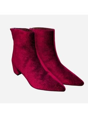 Red Velvet Brocade Ankle Boots – Size 8.5 (Malinda Style)